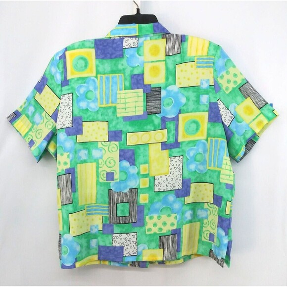 ALIA Shirt Womens Size 16P Multicolor Floral Blocks Short Sleeve Button Up Top - Picture 3 of 6